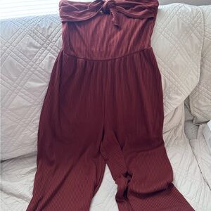 Women's Strapless Jumpsuit in Burgundy